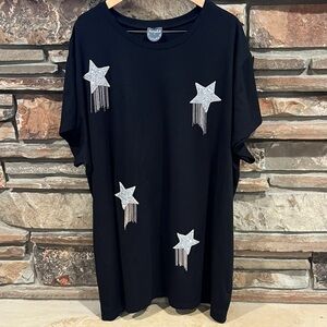 ARULA Classic Black Tee with Shiny Star Tassel Details